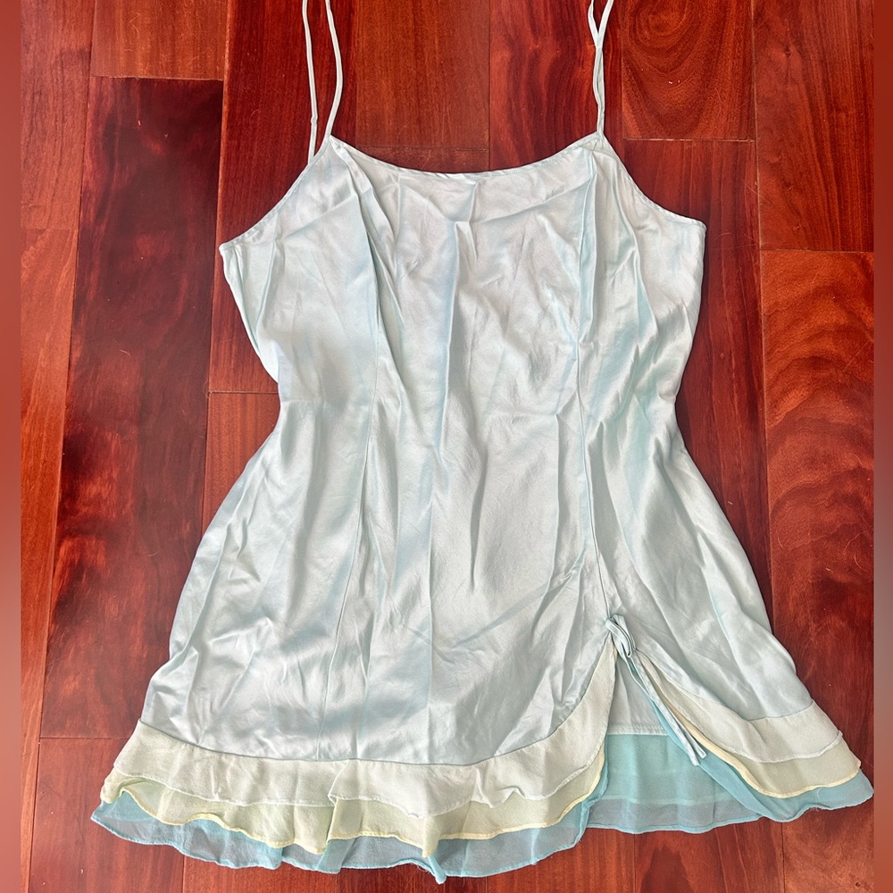 Vintage Victoria’s Secret Silk Aquamarine Ruffle Hem Slip Dress